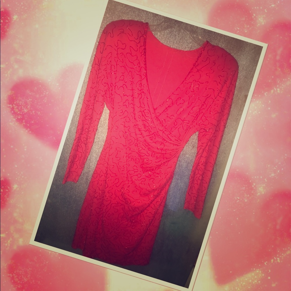 Vintage Beaded Red Dress “xs”